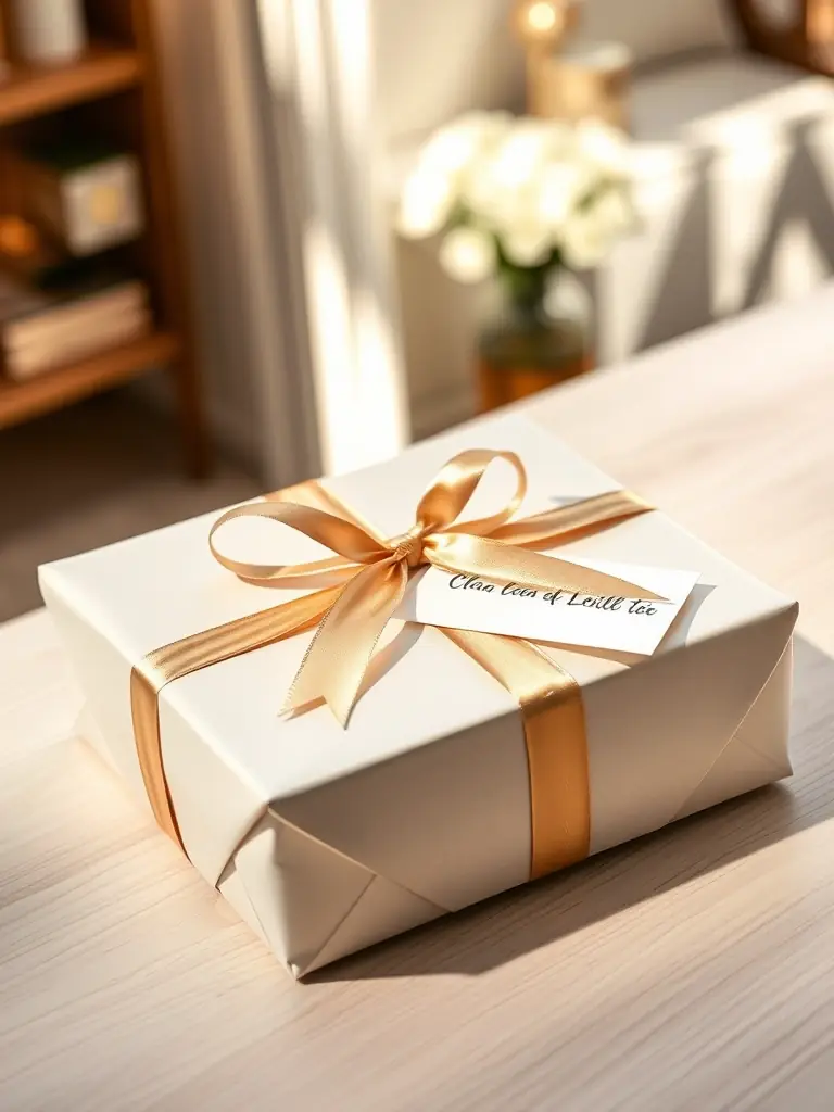 A photograph of a beautifully wrapped Clara & Leila package with a personalized note, suggesting a premium and tailored customer service experience.